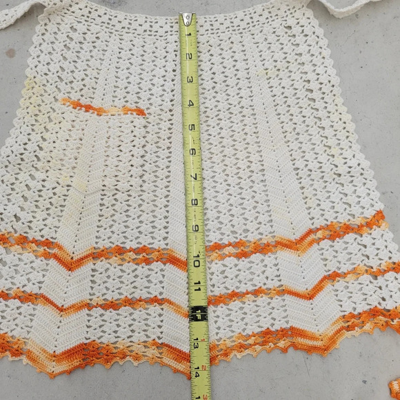 Vintage Hand Crochet Apron Orange and White - Picture 2 of 8